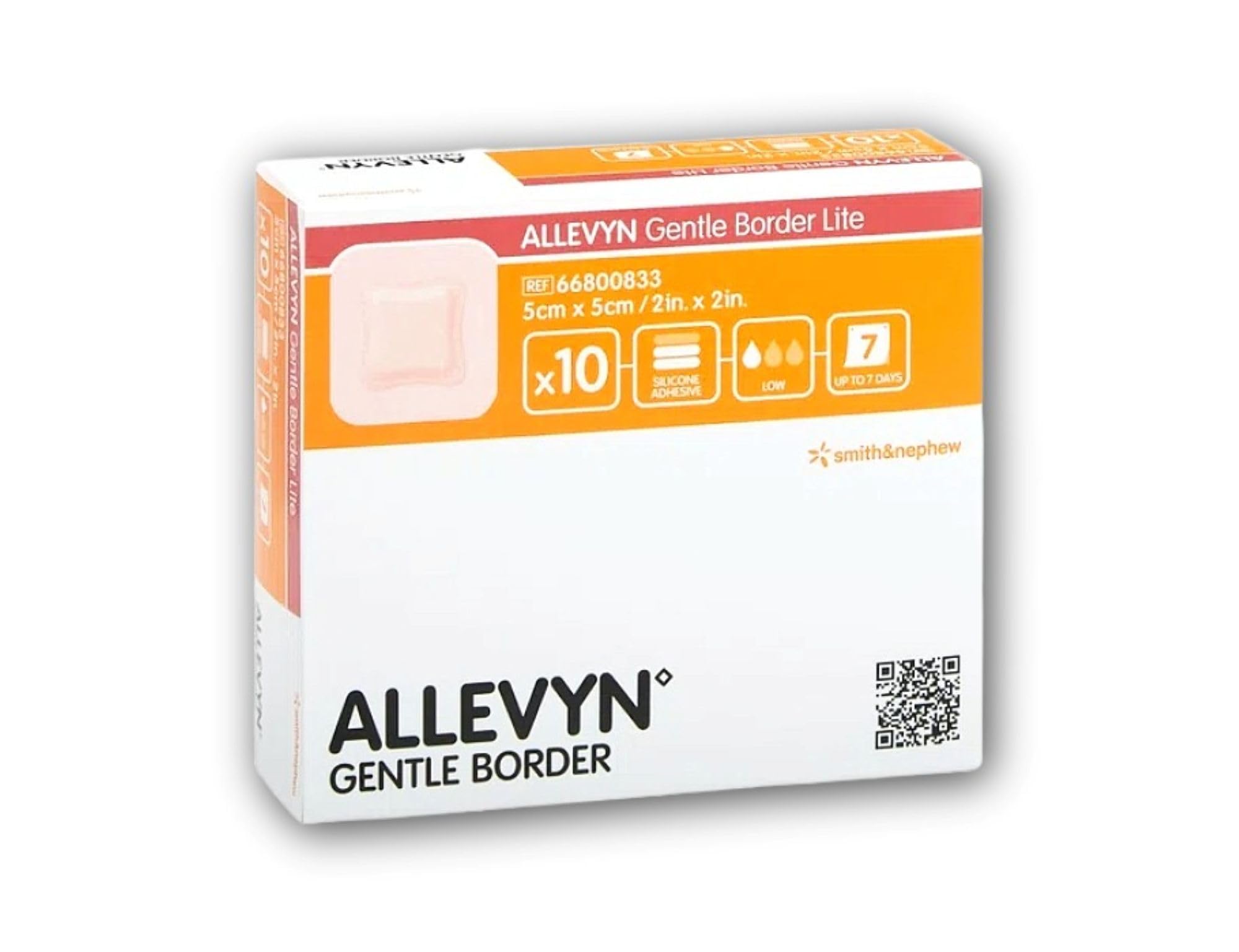 Smith & Nephew 99XX0367 Allevyn Gentle Border Dressing, 7.5cm x 7.5cm, Pack of 10