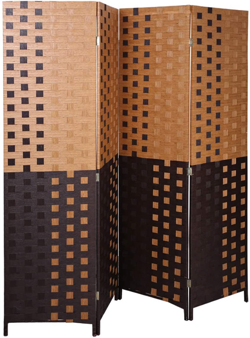 Karnak 4-Panel Room Dividers and Folding Privacy Screens Partition Walls for Bedroom Rattan Screen Divider Portable Freestanding Privacy Wall (Oak & Brown)