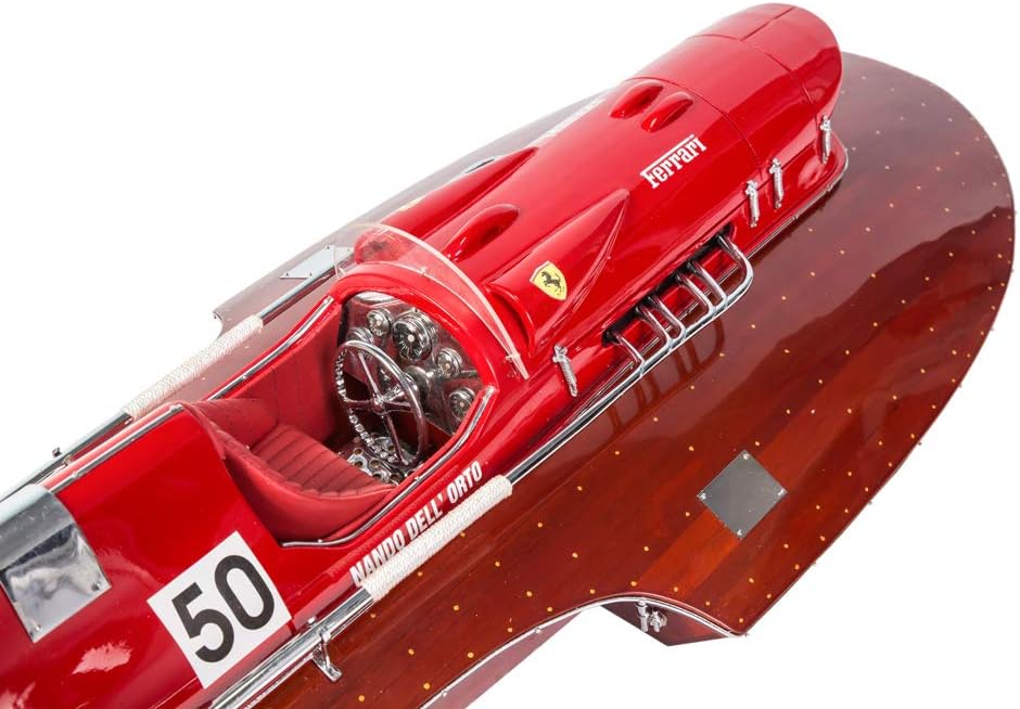 Ferrari Hydroplane Model Speed Boat 27.5" - Handcrafted Wood Boat Decor - Wooden Decor Toy Boat - Wooden Model Ships - Wooden Toy Model Boat - Italian Model Display