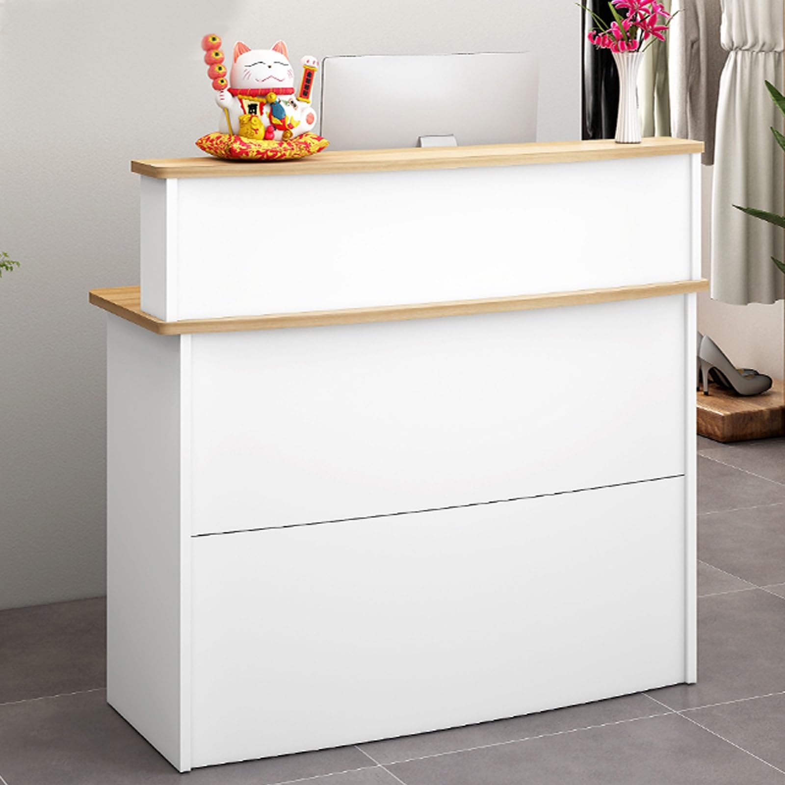 AYHARYLH Empfangstheke Modern - 60x45x100cm Beige Rezeptionstresen Mit LED Beleuchtung