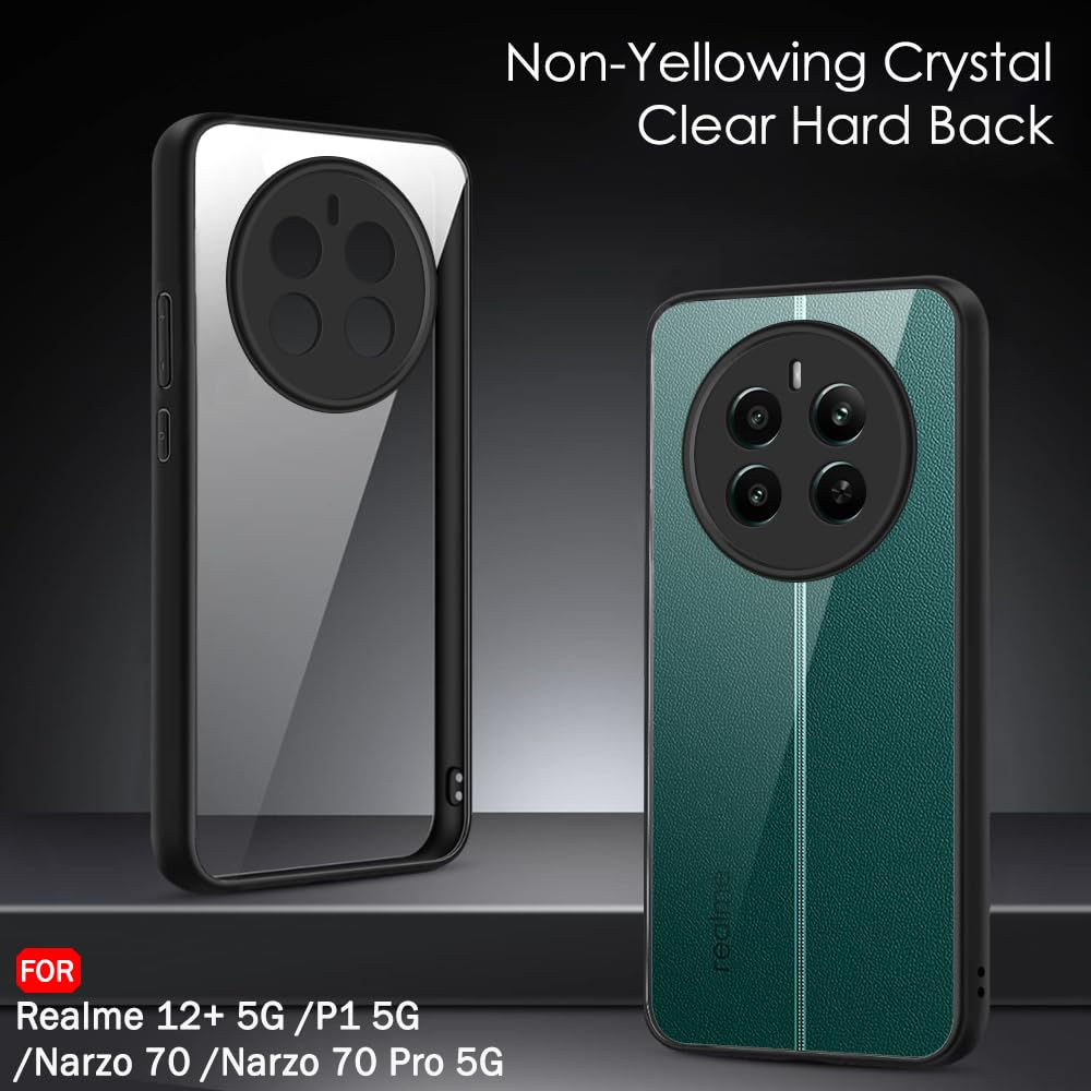 TheGiftKart Hybrid Sleek Armor Back Cover Case for Realme 12 Plus 5G / Realme P1 5G / Narzo 70 / Narzo 70 Pro 5G | 360° Protection | Crystal Clear Hard Back Transparent Cover (PC & TPU, Black Bumper) TheGiftKart Hybrid Sleek Armor Back Cover Case for Realme 12 Plus 5G / Realme P1 5G / Narzo 70 / Narzo 70 Pro 5G | 360° Protection | Crystal Clear Hard Back Transparent Cover (PC & TPU, Black Bumper)