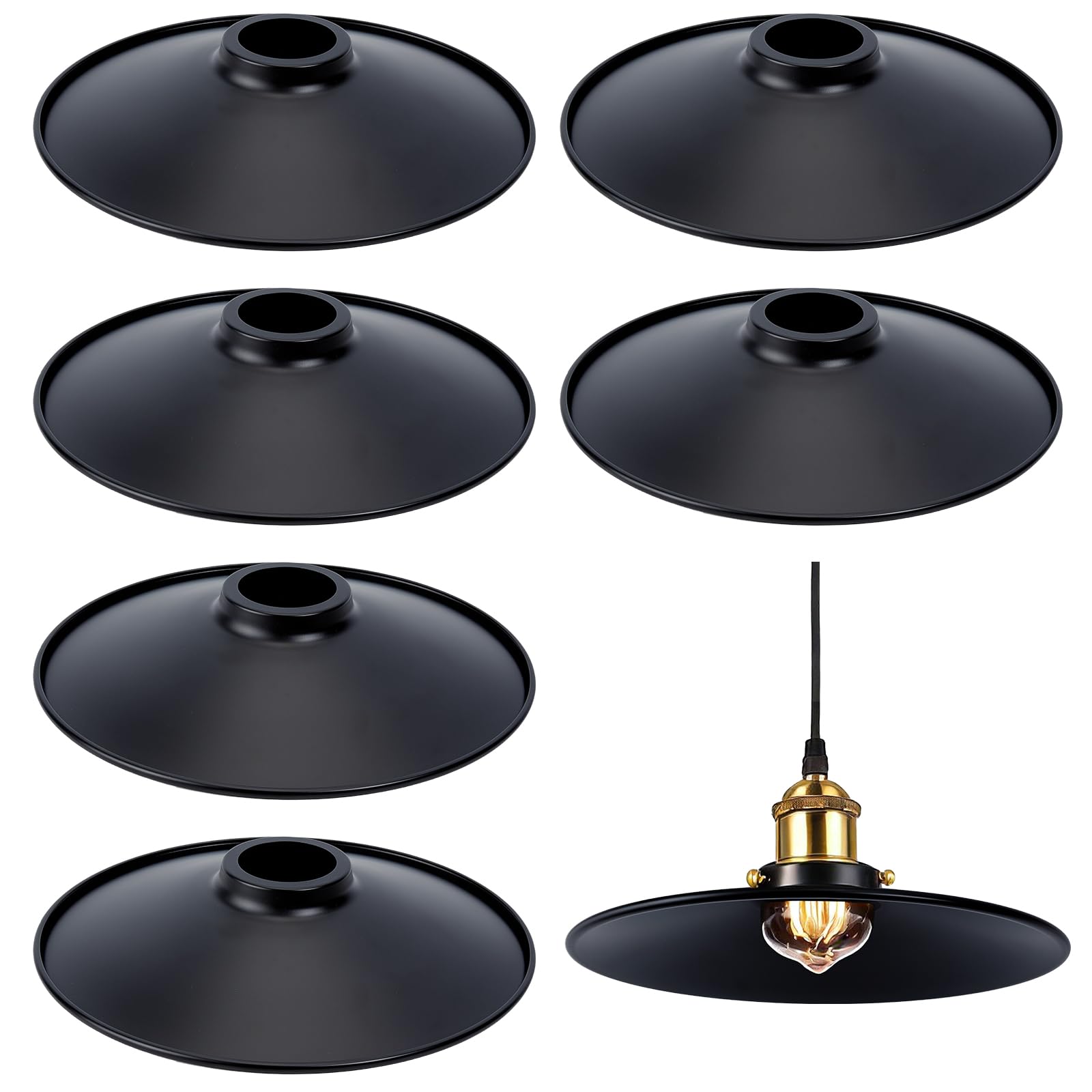 TWINKLEMON 6 Pcs Retro Black Pendant Lamp Shade, Metal Lampshades for Ceiling Lights, Industrial Iron Light Shade, Replacement Light Cover for Table Lamps Wall Lights Living Room Bedroom Home Decor