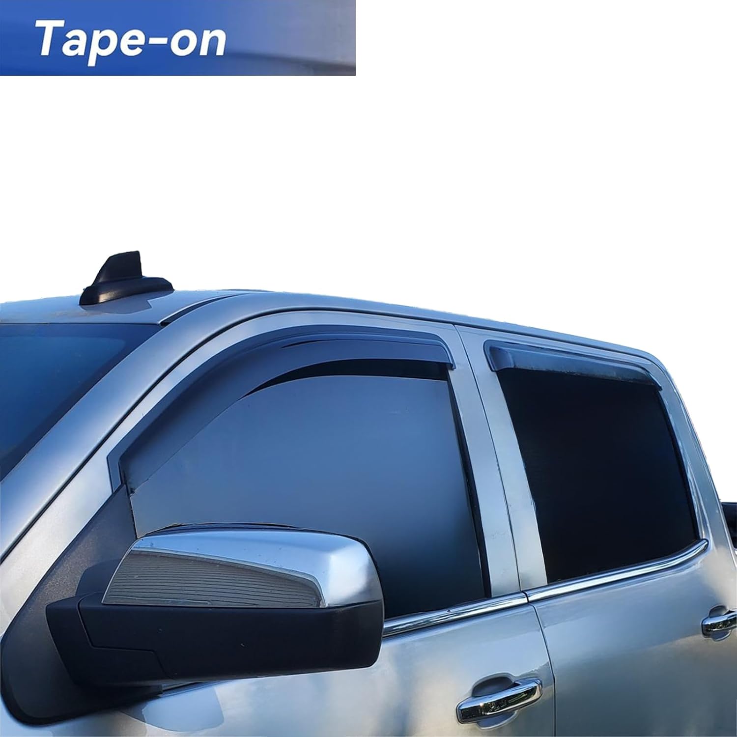Black Window Visors Rain Guards Deflectors for 2014-2018 Chevy Silverado 1500 & GMC Sierra 1500, 2015-2019 2500HD 3500HD Crew Cab, 4-Piece Out-Channel Vent Visors,Truck Accessories