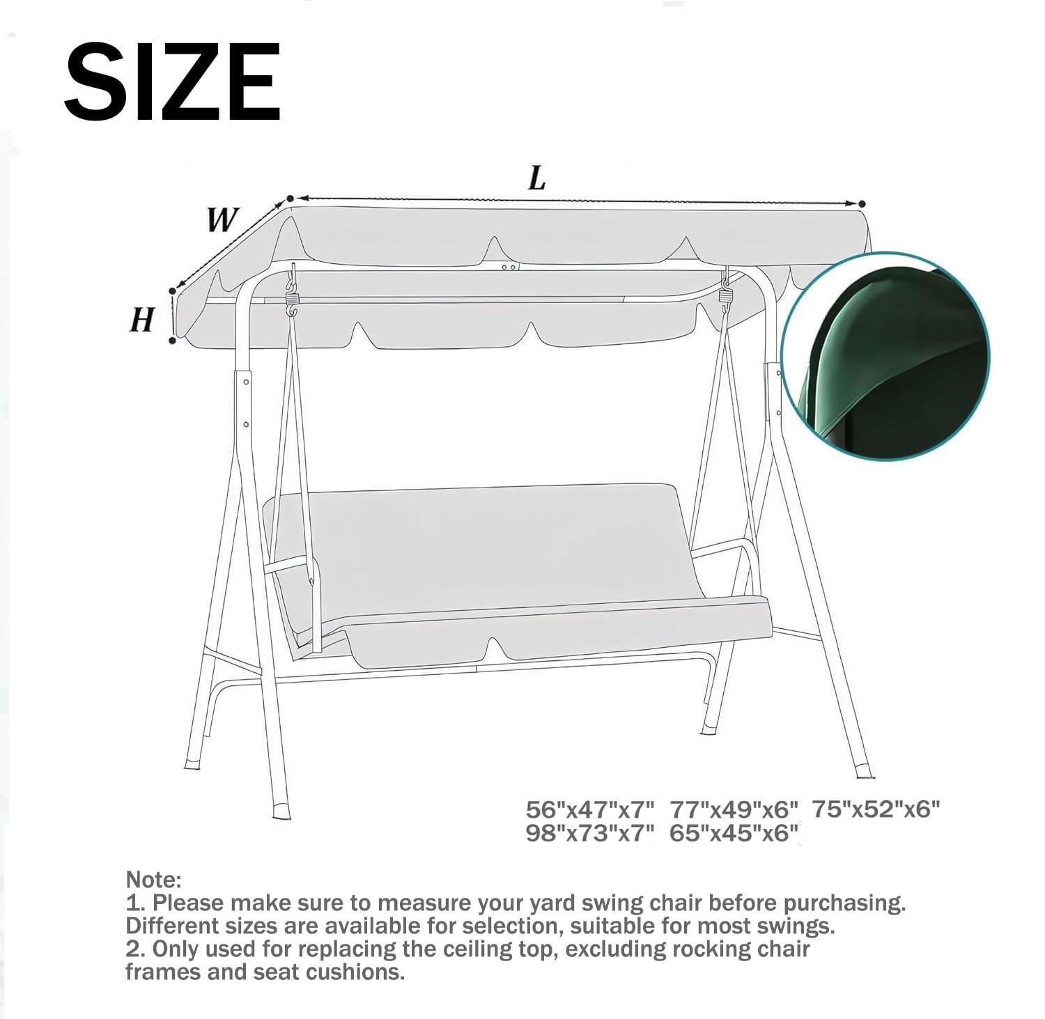 Telo di Ricambio per Amaca da Giardino a Due posti Resistente al Vento antistrappo Colore Verde 65"x45"x6"