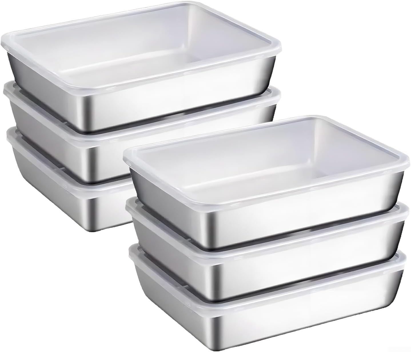 Confezione da 6 contenitori per alimenti in acciaio inox con coperchio, impilabili e impilabili, quadrati, adatti al forno, per cucina, catering, feste, 25 x 18 x 6 cm