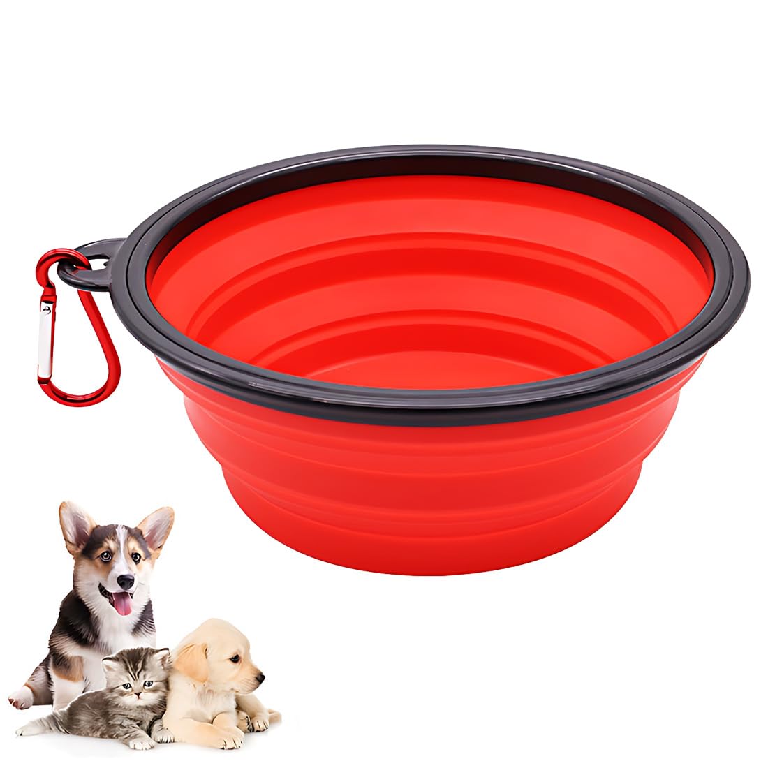 Bebedero Plegable, Cuenco de Material TPE, Plato comedero portatil con mosquetón, para Gatos, Perros y Mascotas, para excursiones o Viajes,bebedero perro portatil