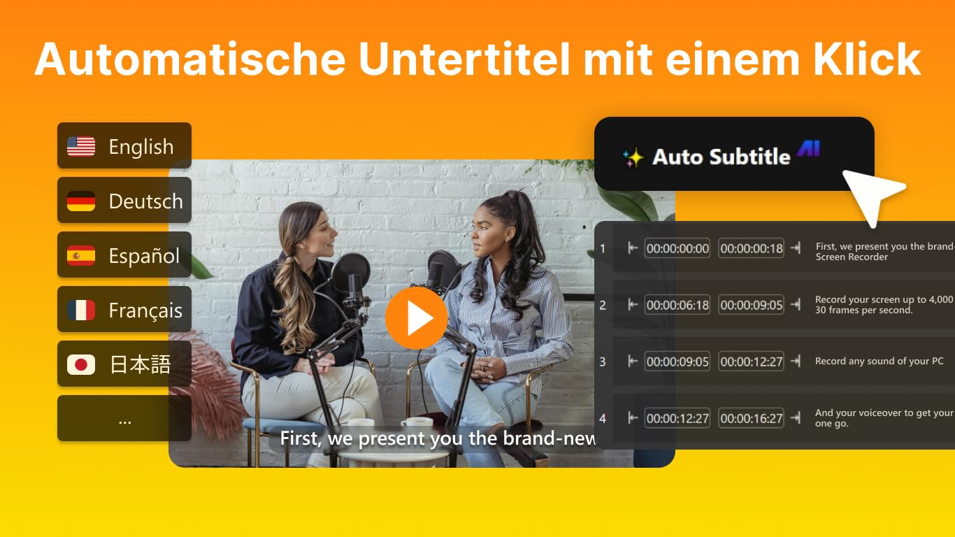 Nero Screen Recorder PRO 365 | 4K/60FPS Bildschirmaufnahme & Screen Capture | Gameplay, Webcam & Audio aufnehmen | AI-Untertitel, Auto-Zoom, App-Fenster | MP4 Export | Jahreslizenz | 1 PC | Win 11/10