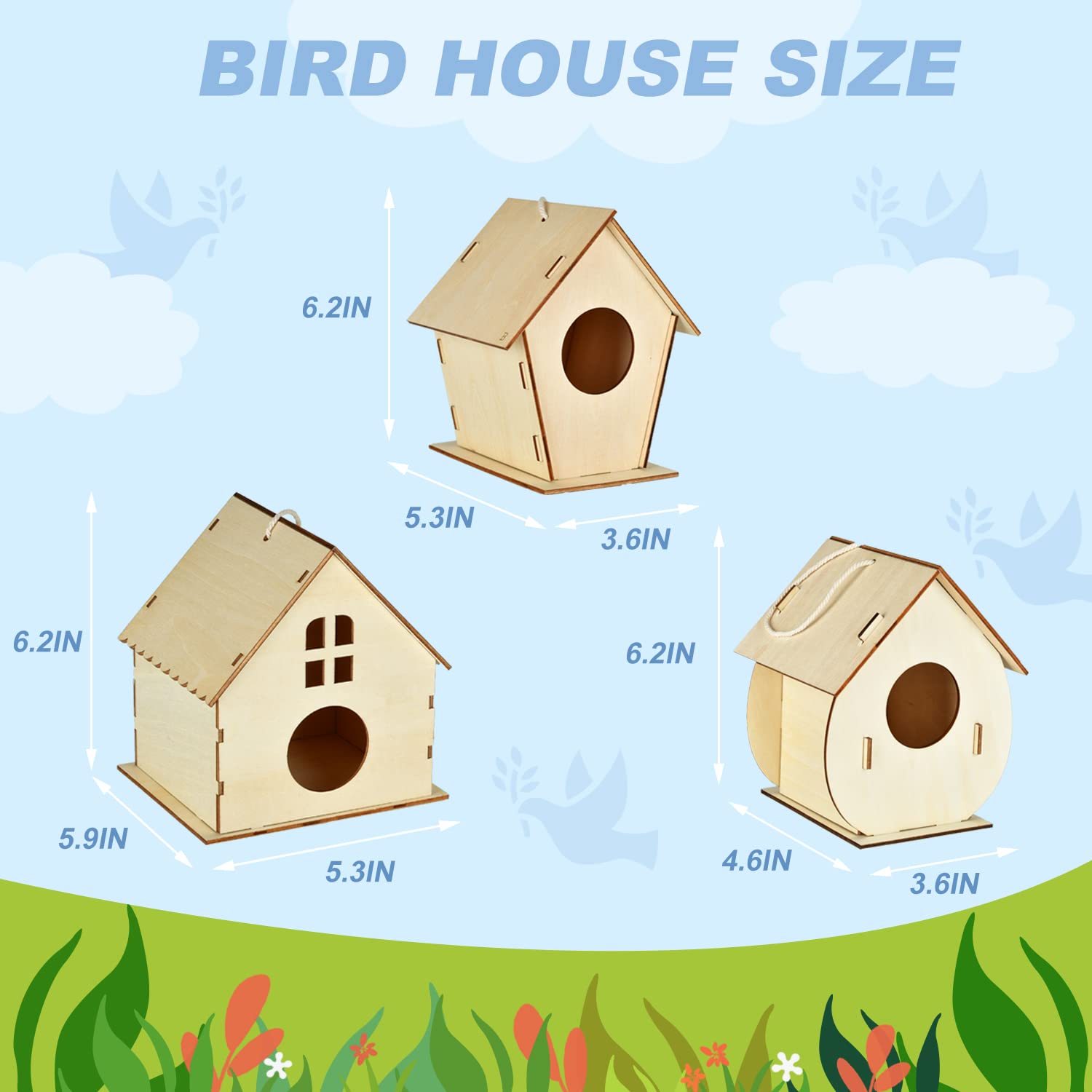 VEUWOLM Set van 4 doe-het-zelf vogelhuisjes voor kinderen