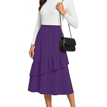 YSYOKOW Midi Skirts for Women Flowy Boho High-Waist A-Line Layered Ruffle Skirt with Pockets for Spring Summer Casual