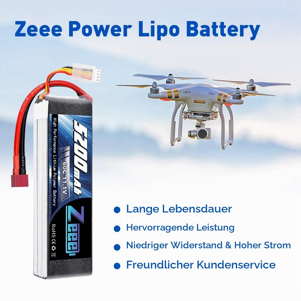 Zeee 3S LiPo Akku 11,1V 5200mAh 60C RC Batterie mit T Stecker(2 Packungen) | RC Batterie für RC Car RC Truck RC Auto Boot Helicopter LKW Truggy RC Hobby