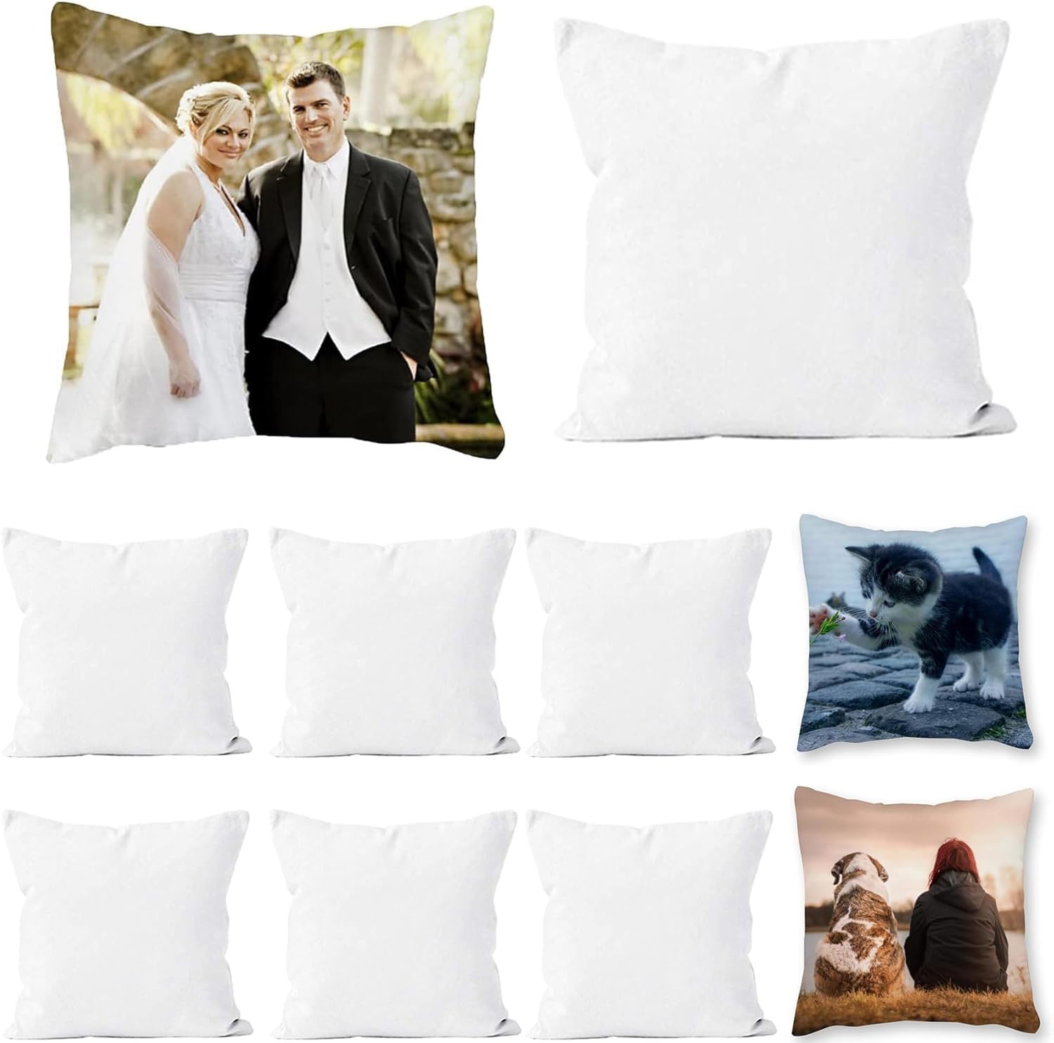 Smallterm 10Pcs 40x40 White Sublimation Blanks Pillow Case Cushion Covers with Zipper for Heat Transfer DIY Printing