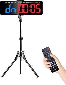 16'' Gym Timer Clock, 12/24H Large LED Digital Wall Clock with Stand, Interval Timer for Workout, Stopwatch/Countdown Time with Remote, Fitness Time for for Home Gym, TABATA, HIITBlue+Red