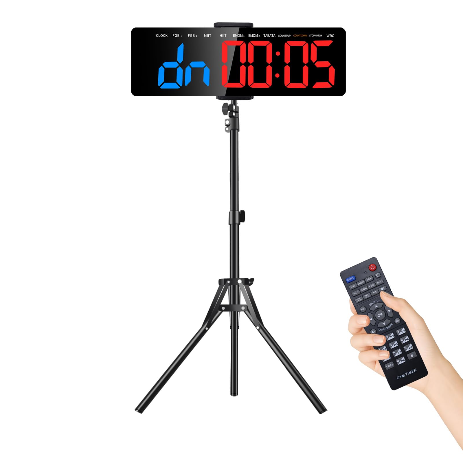 Ousmile 16'' Gym Timer Clock, 12/24H Large LED Digital Wall Clock with Stand, Interval Timer for Workout, Stopwatch/Countdown Time with Remote, Fitness Time for for Home Gym, TABATA, HIIT(Blue+Red)