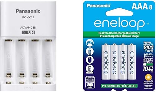 Panasonic Eneloop - Cargador de batería + pilas recargables Eneloop AAA (paquete de 8)