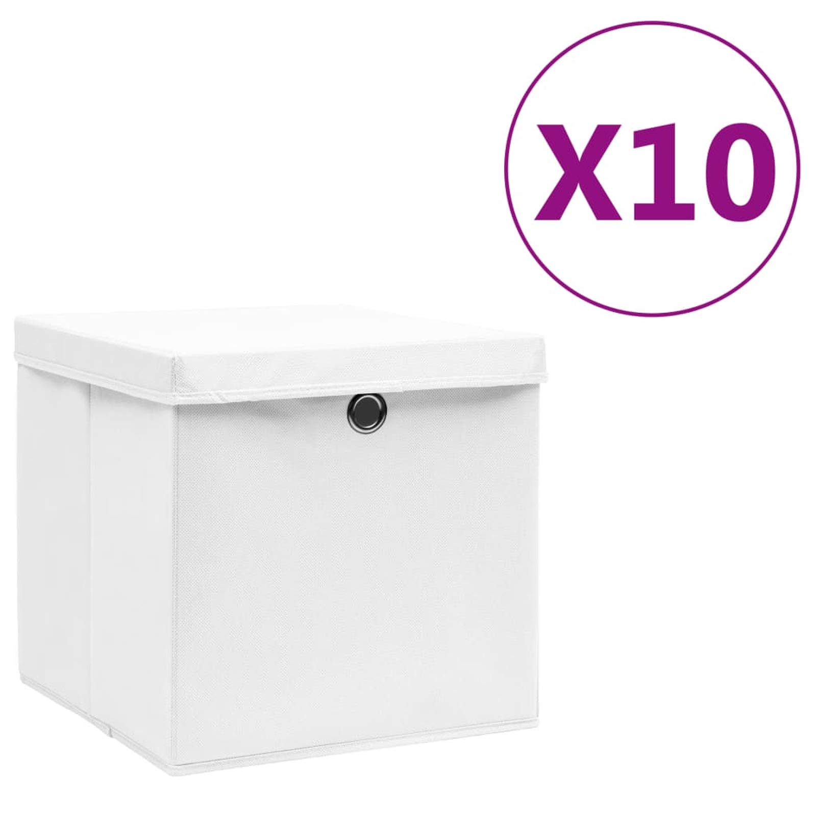 Tidyard 10 STK. Aufbewahrungsbox mit Deckeln Zusammenklappbar Spielkiste Regalkorb Faltkiste Korb Kinderbox Faltbox Box Kiste Vliesstoff 28x28x28 cm Weiß