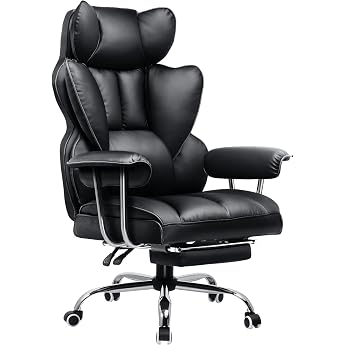 GTPLAYER Gaming Chair Office Chair with Pocket Spring Lumbar Support Wide Office Computer Chair with Outward Fixed Soft Armrests and Footrest 180 kg Leather Black