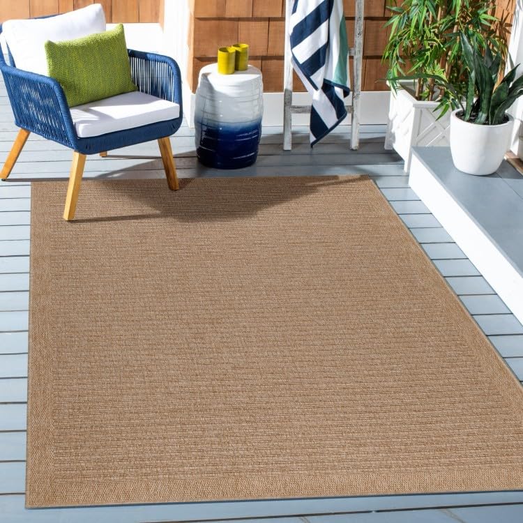 Tapis extérieur beige 200x290 cm vintage en polypropylène pour terrasse