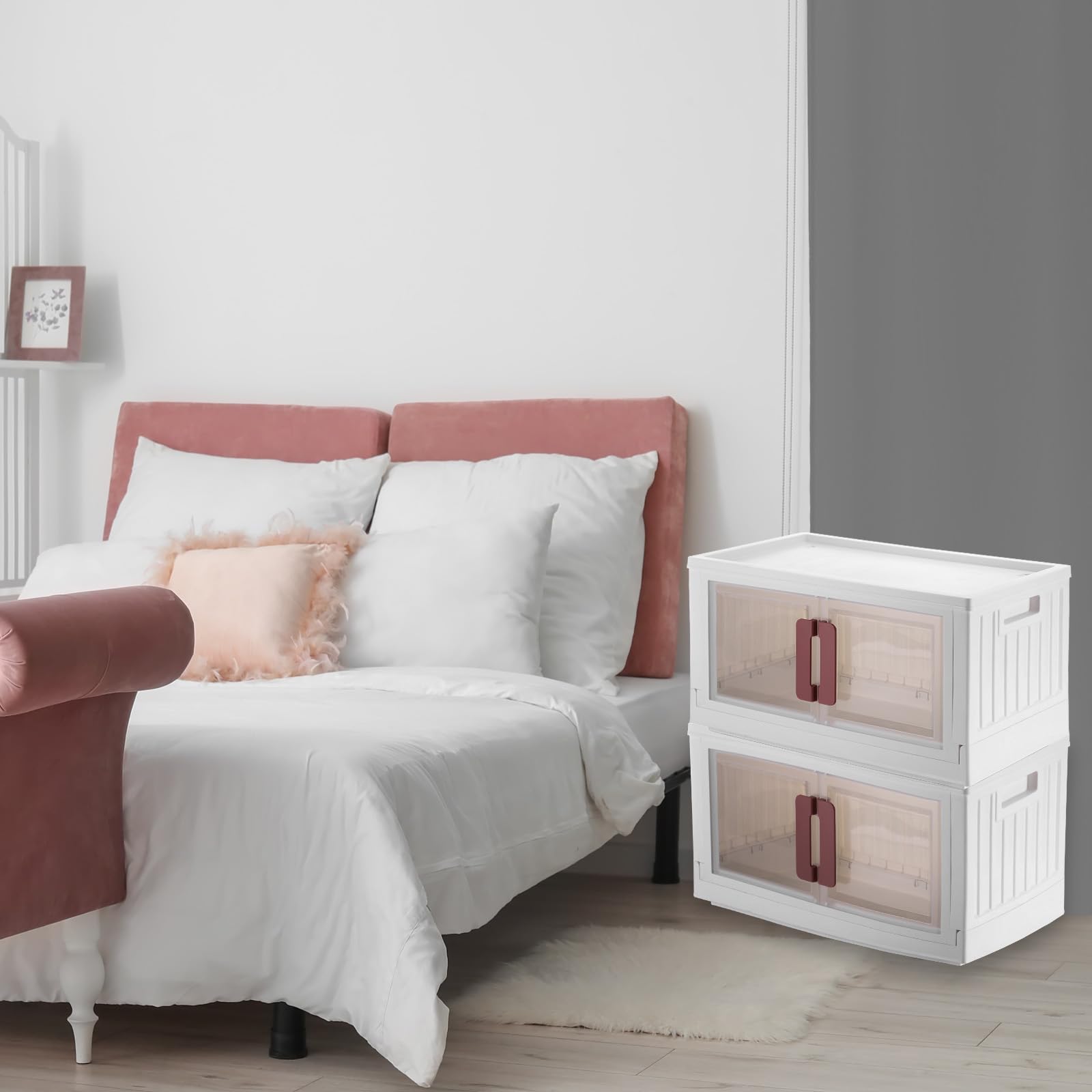PATIKIL Contenitori Di Plastica Con Coperchio x x Pollici Pezzi Scatole Di Archiviazione Impilabili Con Ruote Porta Trasparente Doppia Apertura Organizzatore Armadio Pieghevole