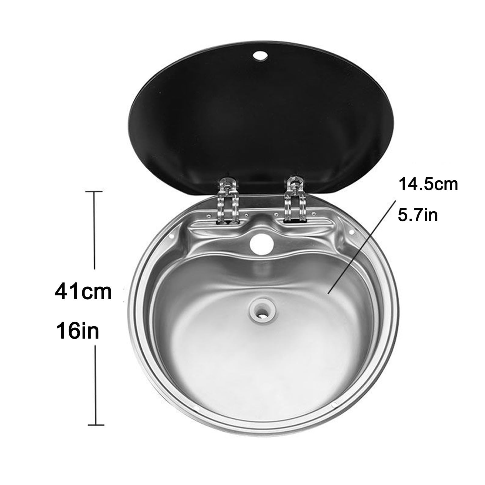 Fregadero Portatil Camping Redondo, Acero Inoxidable 304, Lavabo Caravana con Tapa de Vidrio Reforzado, Incluye Conjunto de Desagüe, Apto para Remolques Camper