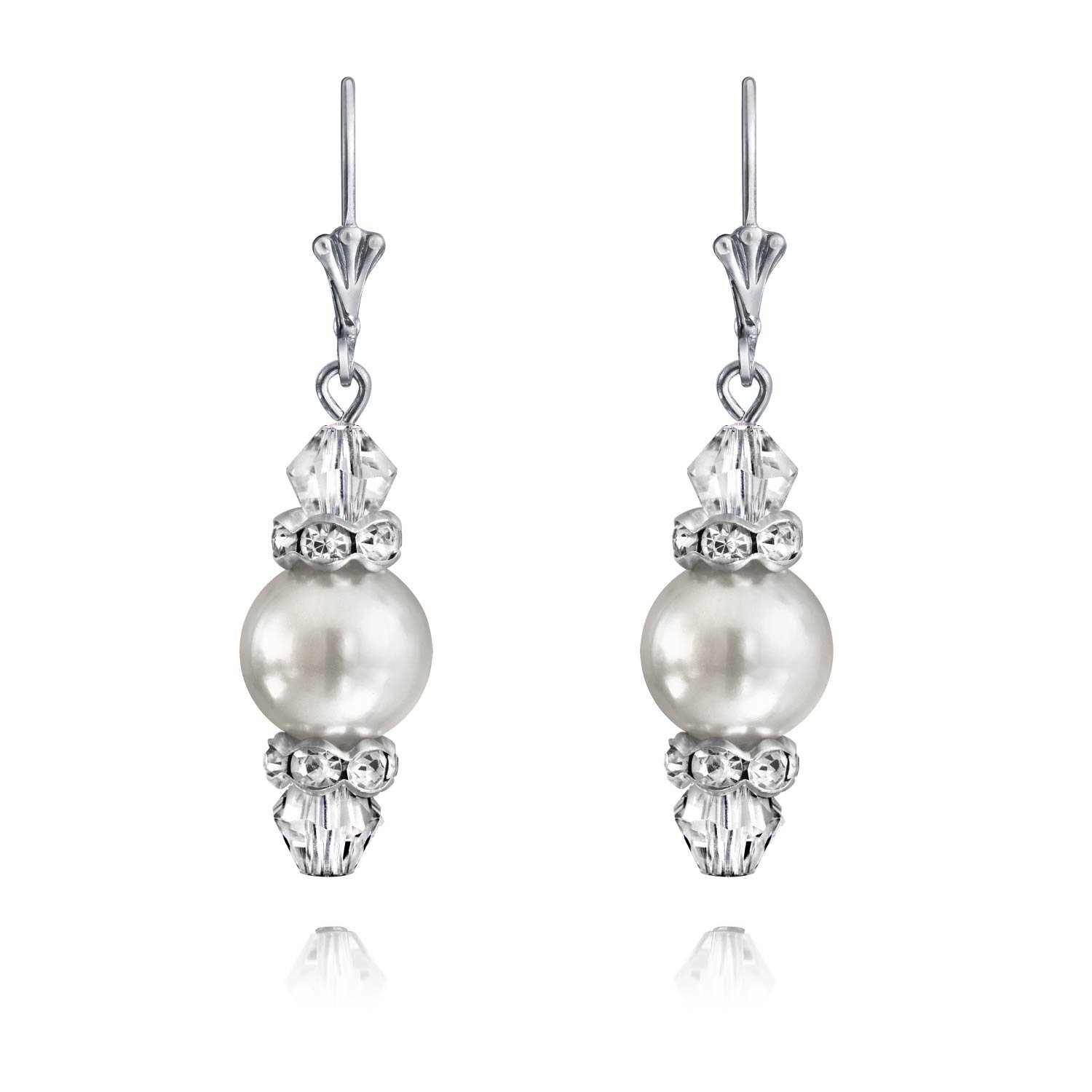 Orecchini A Pendente Con Perle Simulata E Cristalli Sfaccettati Rosa Chiaro Bianco E Grigio Per Donne Adolescenti Realizzati In Argento Sterling .925 Con Chiusura A Leva