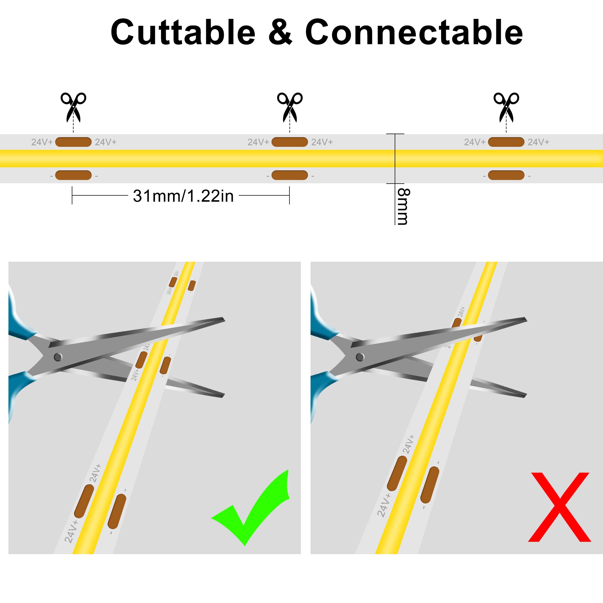 TTWAY Striscia LED COB 10 Metri 4000K, DC24V Strisce LED Bianco Naturale con 384LED/M, CRI 90+, larghezza 8 mm, LED Striscia per la decorazione della camera da letto (alimentatore non incluso)