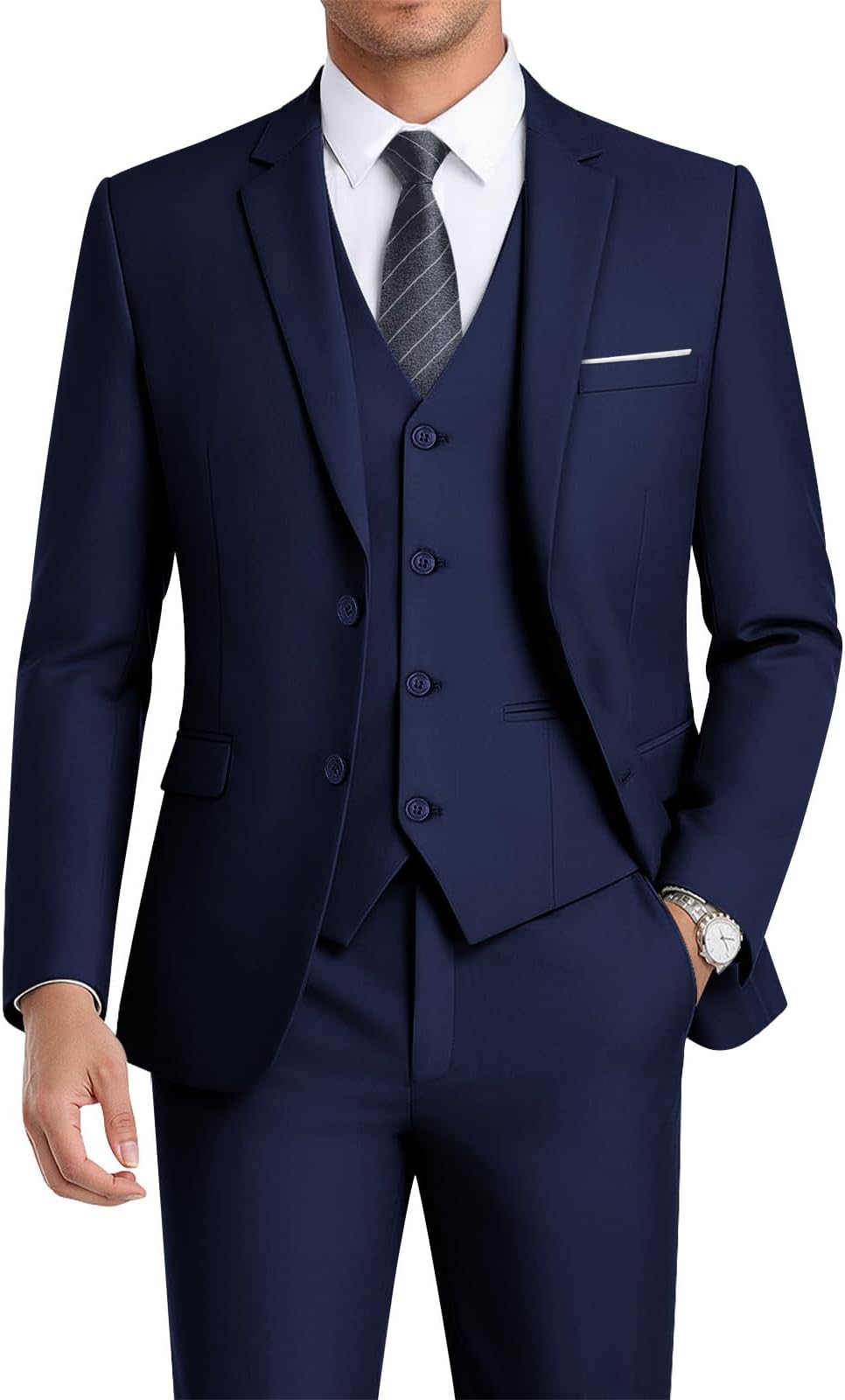 WEEN CHARM Men's 3-Piece Slim Fit Suit Set-2-Button Blazer,Vest & Pants-Formal Wedding,Prom,Party & Business Tuxedo