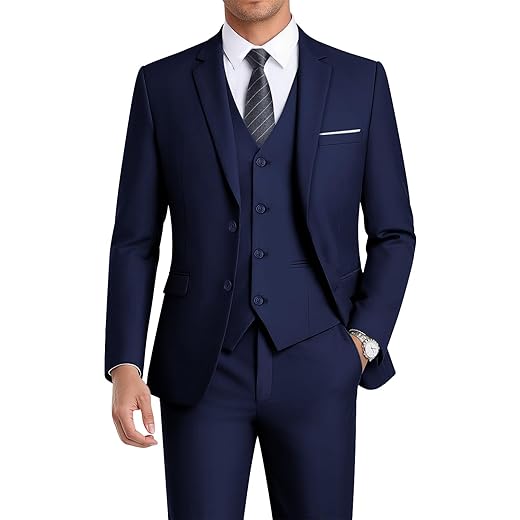 WEEN CHARM Ternos masculinos slim fit, terno de 3 peças para homens, blazer de 2 botões, colete e calça com gravata, conjunto de terno de smoking masculino