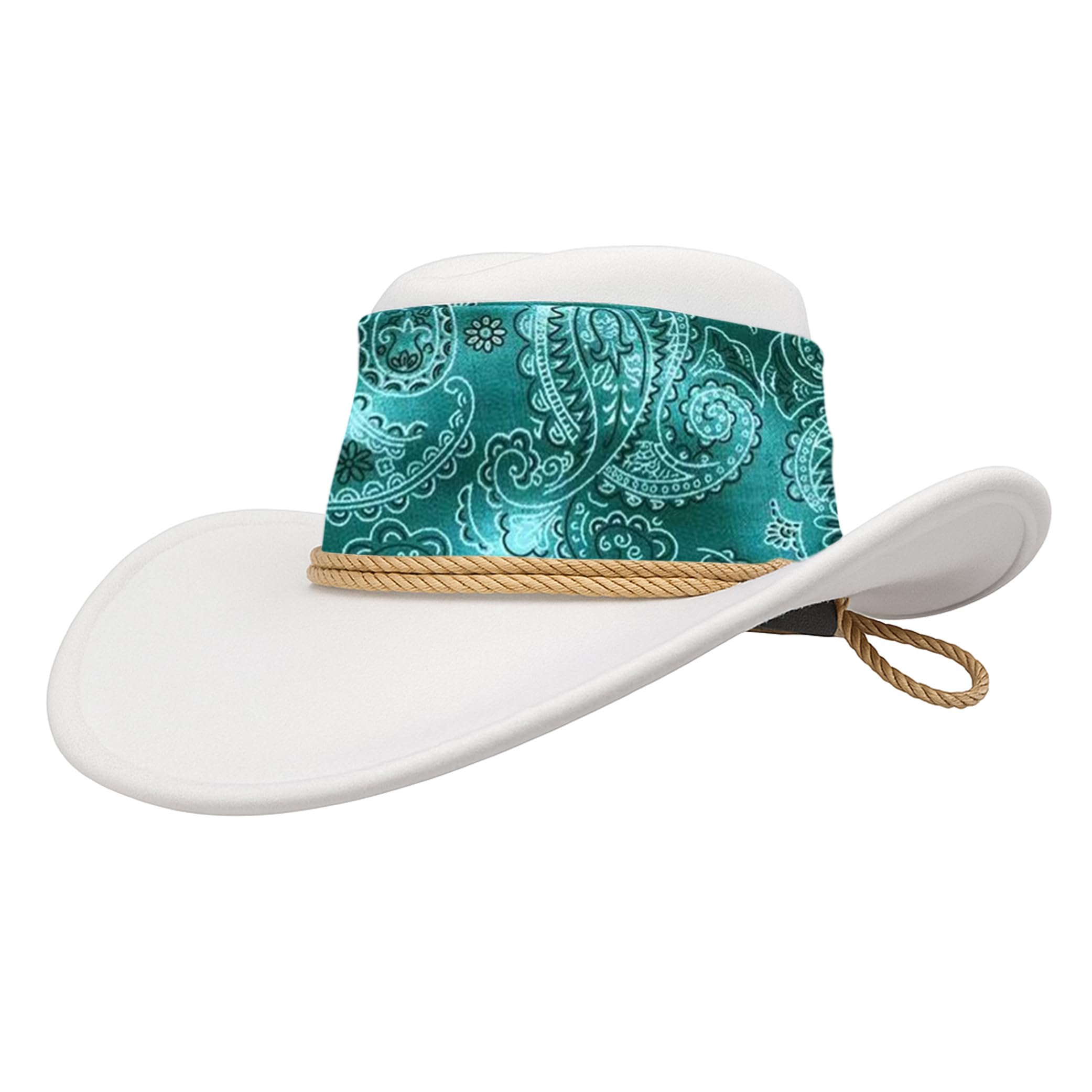 Cowboy Hat White Paisley Green Sun Cap Faux Felt Leather Suede Fancy Dress Party Costume Cowgirl Outfit Western Travel Outdoor Sun Protection Mens Womens