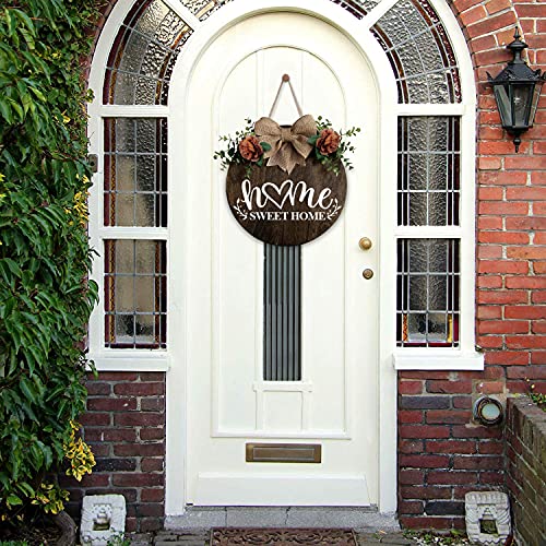 Dofala Home Sweet Home Wooden Wreath Decor Front Door Sign, Round Sign With Artificial Green Plant Decoration, Country Farmhouse Welcome Hanging Sign #TOP2