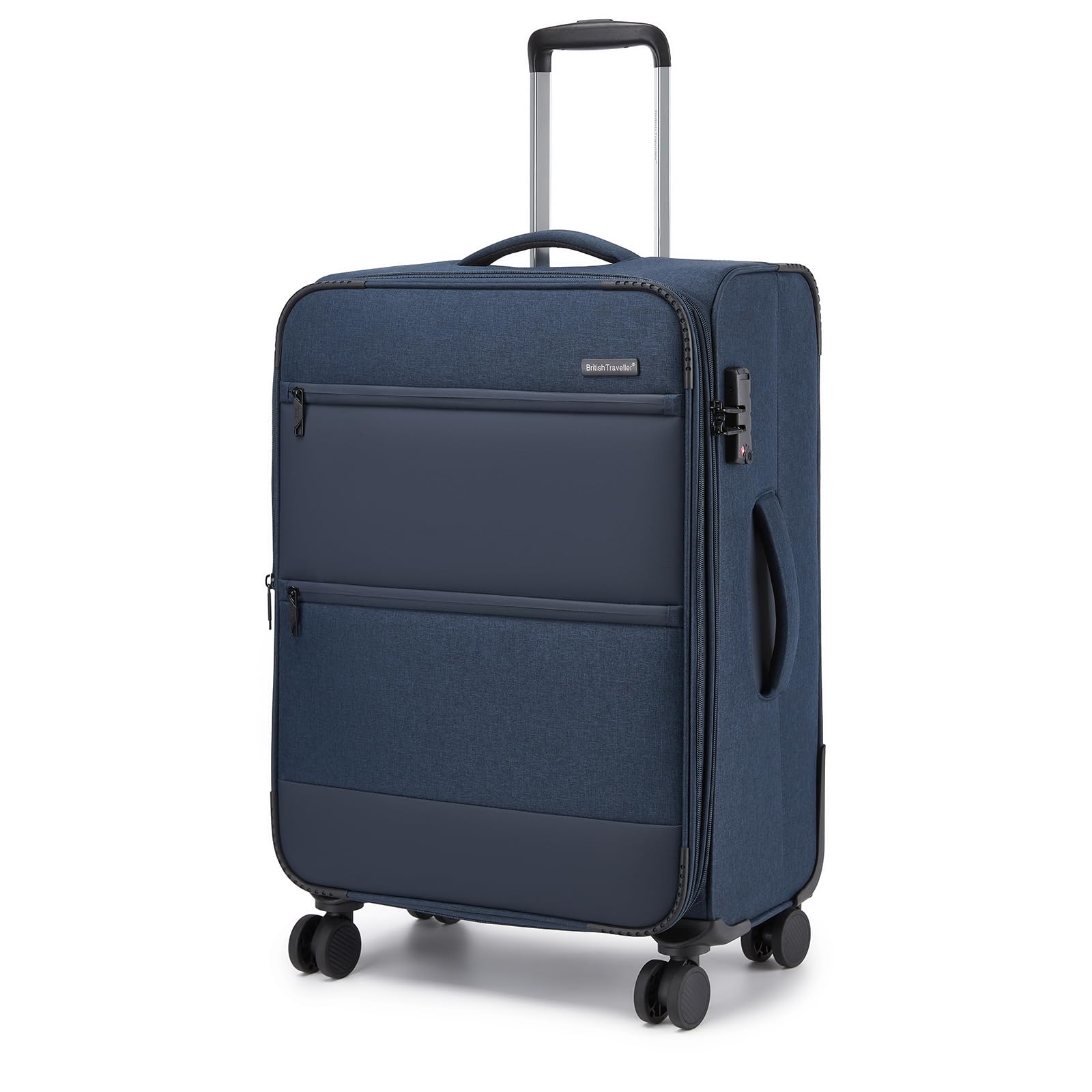 British Traveller Erweiterbarer Koffer Handgepäck, Mittelgroß Koffer und Groß Koffer, 4 Rollen Koffer Trolley mit TSA Schloss