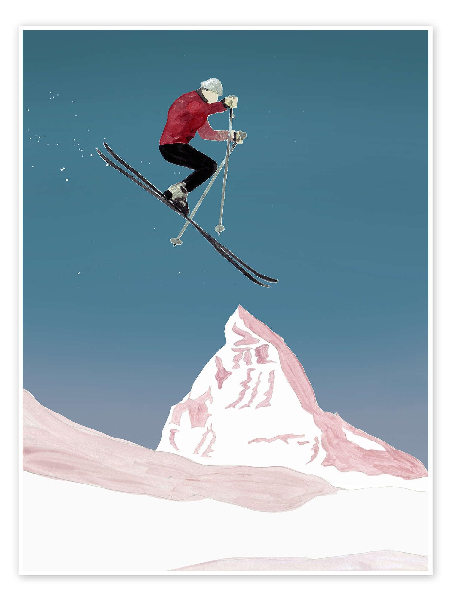 Posterlounge Skier at the Jump Poster | 90 x 120 cm di Mantika Studio Blu Quadri Decorazione per pareti