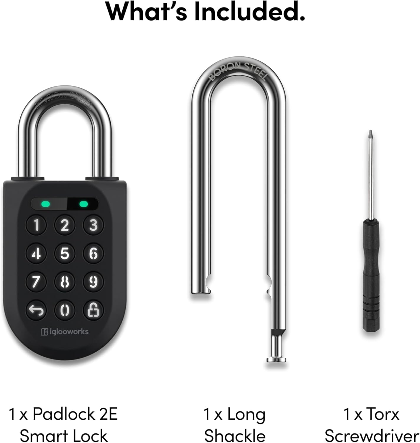 igloohome Smart Padlock 2E + Long Shackle (Bundle), Access Remotely via Mobile App – Includes 3" Boron Steel Shackle & Rechargeable Battery