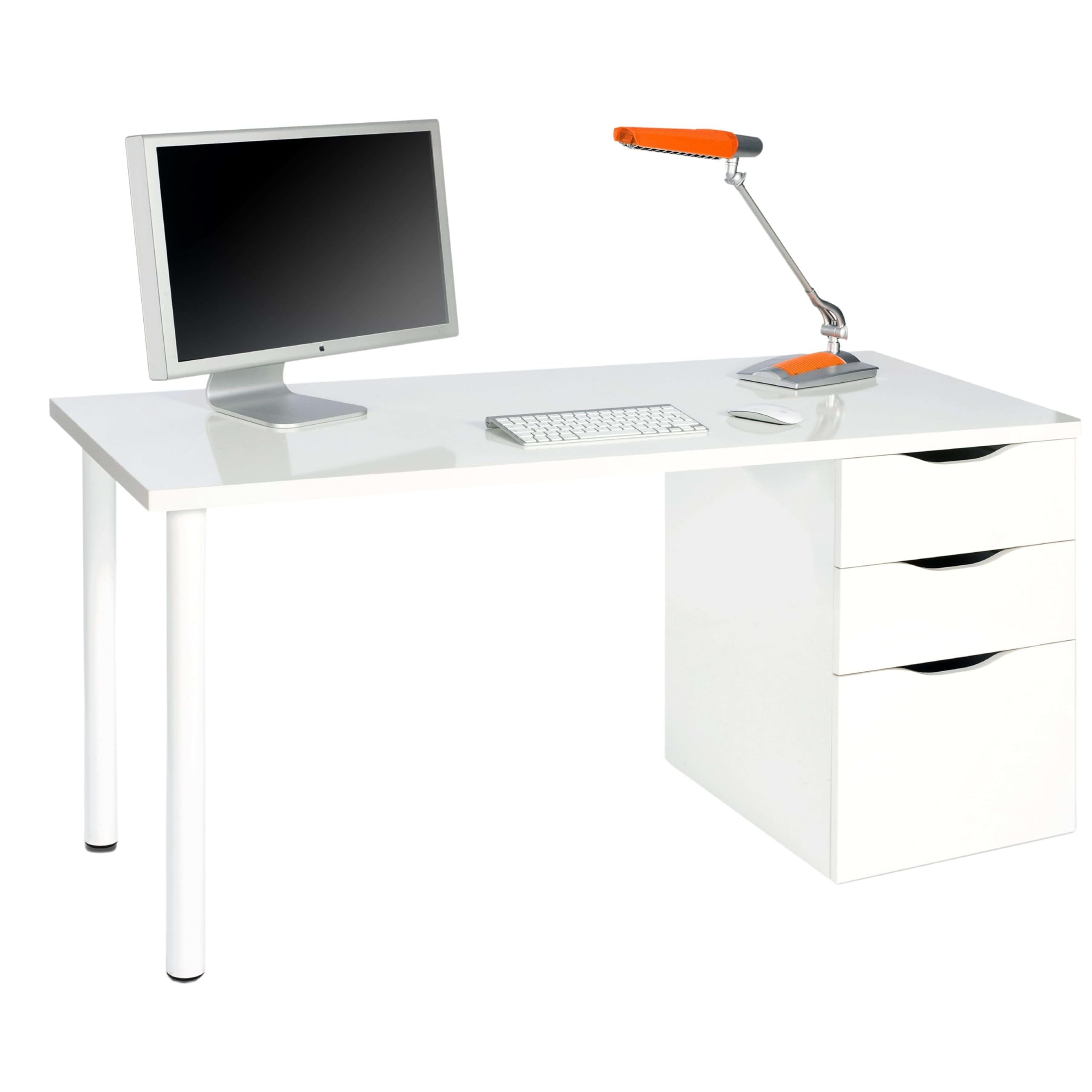 Habitdesign Mesa Ordenador Reversible con 2 Cajones y 1 Puerta, Mesa Despacho, Escritorio, Modelo Athena, Acabado en Color Blanco Artik, Medidas: 138 cm (Ancho) x 60 cm (Fondo) x 74 cm (Alto)