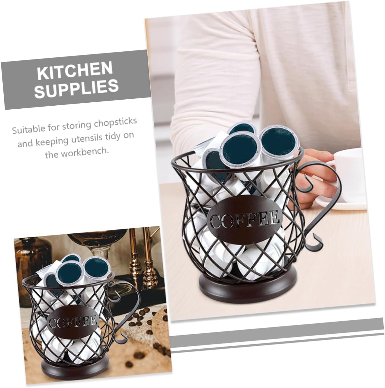 PRETYZOOM Iron Cutlery Holder Multi Functional Spoon Chopstick Organizer for Kitchen Countertops Dining Patio Sturdy Storage for Utensils Vegetables
