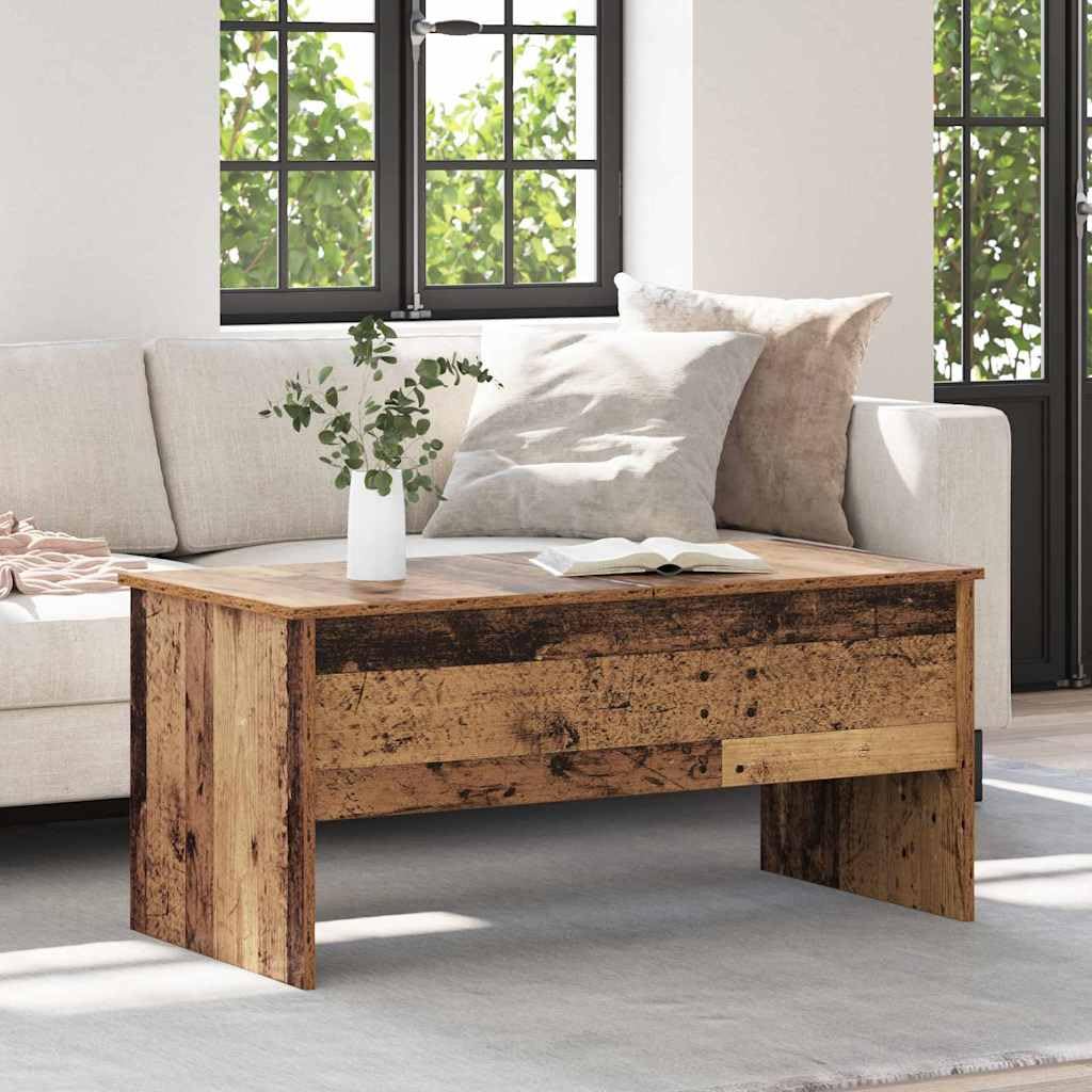 Stolik kawowy ze starego drewna 102 x 50,5 x 46,5 cm, materiał drewnopochodny, prostokątny, matowy, z 2 schowkami, do salonu, rustykalny wzór drewna
