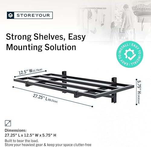 Miniatura 9 de StoreYourBoard Paquete de 2 estantes de pared de garaje resistentes, estante de almacenamiento de pared de 1 x 4 pies con ganchos, soporta 200