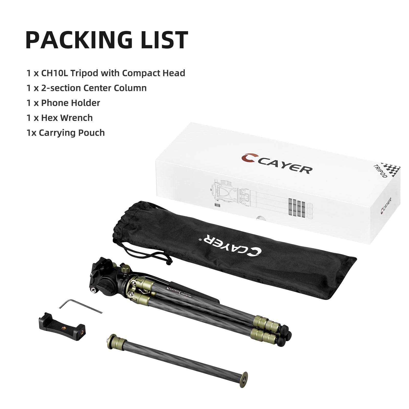 Cayer CH10L Trípode de Fibra de Carbono con Mini Cabeza Fluida S1, 28" Trípode Compacto de Sobremesa, para Cámaras sin Espejo Videocámara Teléfono Móvil Webcam