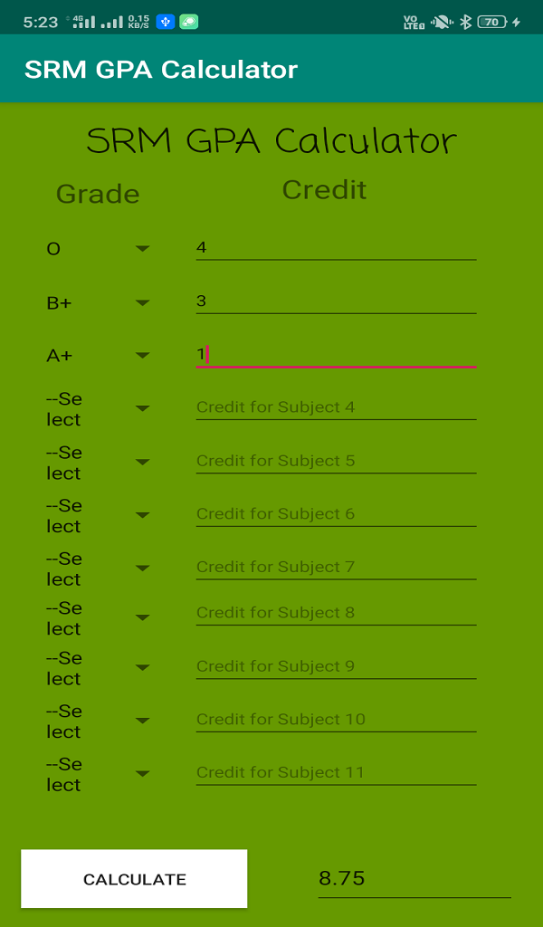 SRM GPA Calculator App on Amazon Appstore