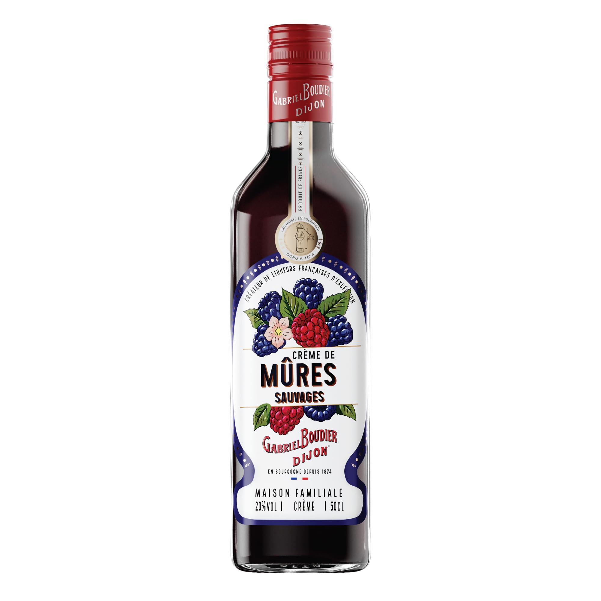 Gabriel Boudier Creme de Mure Blackberry Liqueur - 50cl, 20 Percent ABV - Crème de Mûres Savages - Premium French Fruit Liqueur for Cocktails and Mixing