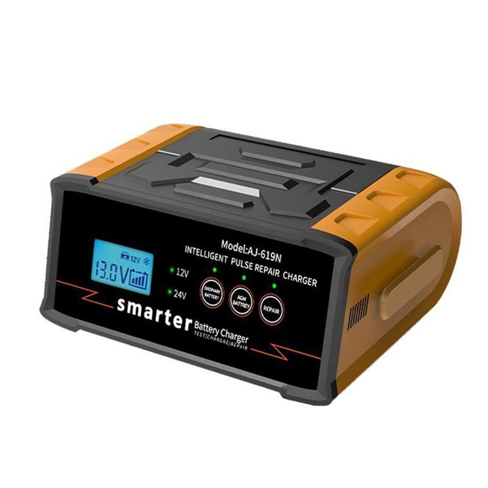 Ładowarka Samochodowa 12V 24V 400W Inteligentna Ładowarka O Dużej Mocy Trickle Smart Pulse Naprawa Samochodu Ciężarówka Łódź Motocykl(Orange)