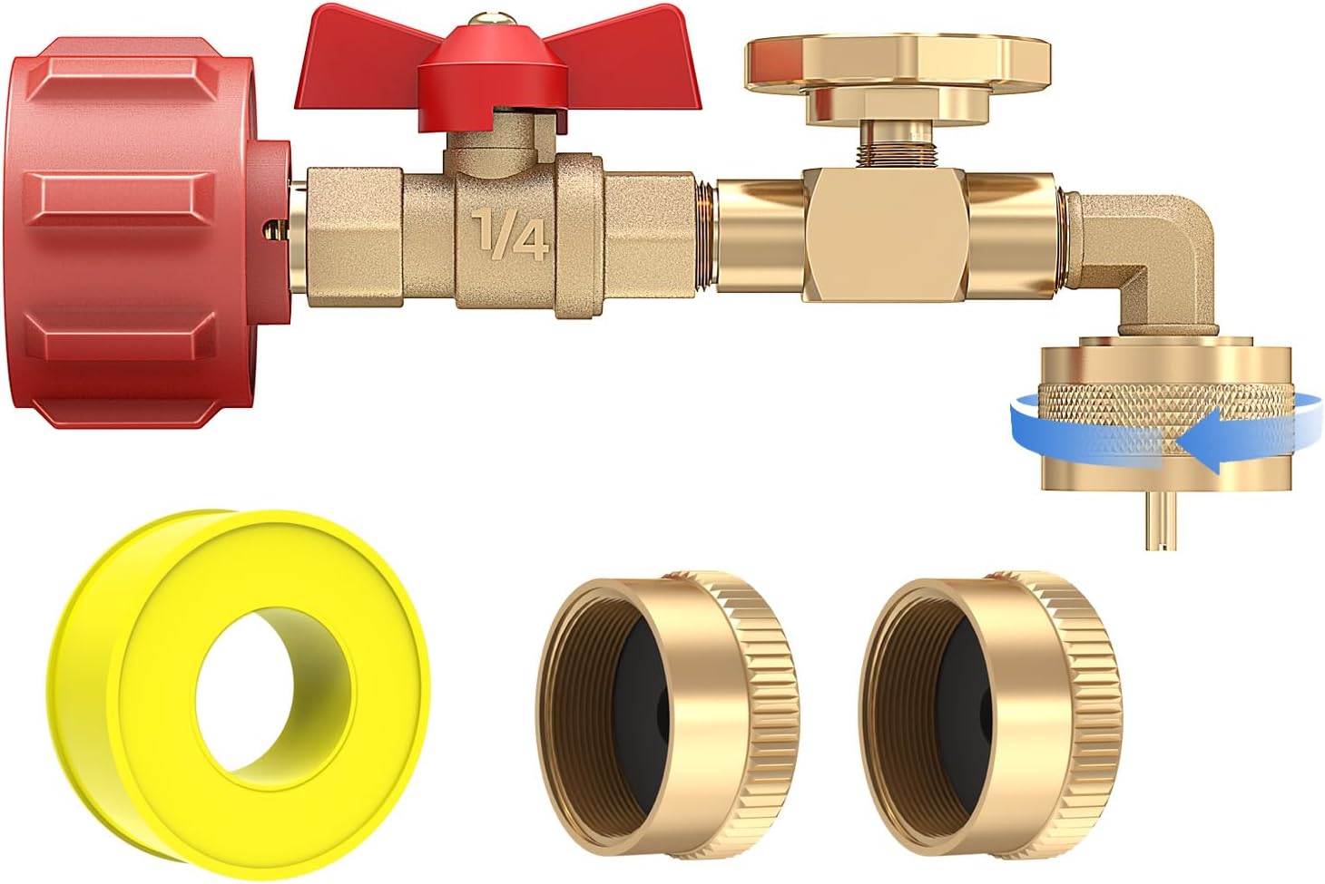 New upgrade Propane Refill Elbow Adapter 1lb to 20lb QCC1 Propane Refill Elbow Adapter with Gauge and ON-Off Control Valve for Camping Grill 1LB Propane Tank to Be Refilled Gas, 5~40 LB Propane Tank