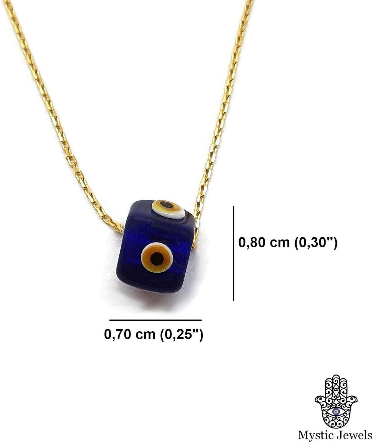 MYSTIC JEWELS by Dalia - Blue Crystal Cube Eye Necklace for Good Luck - 925 Sterling Silver Chain with Gold Plated - Image 3