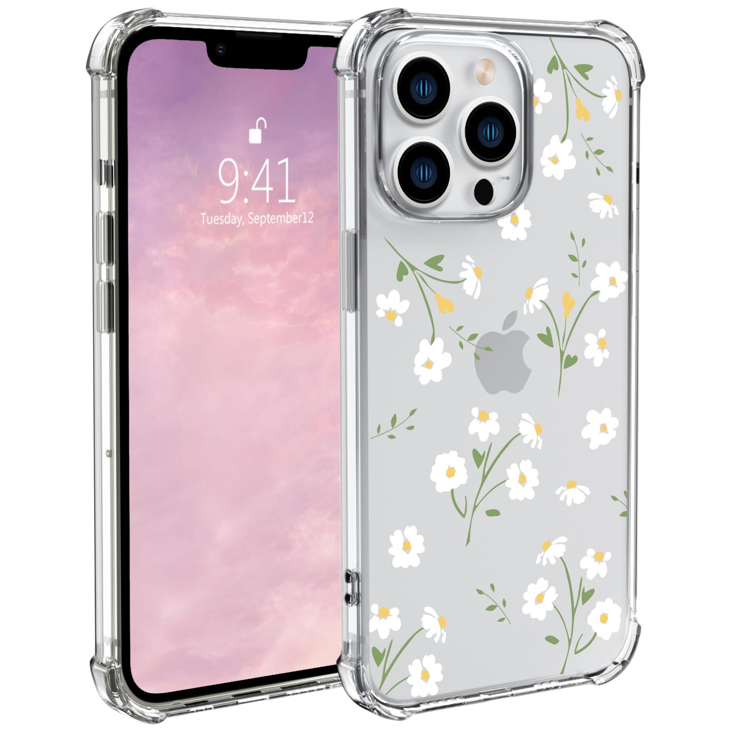 Wihytec Fresh Flower Phone Case for iPhone 11 Pretty Flower Case Cover Clear Phone Case w/Four Corner Reinforced Shockproof Girly Women Phone Cover Transparent Preppy Phone Case with Design