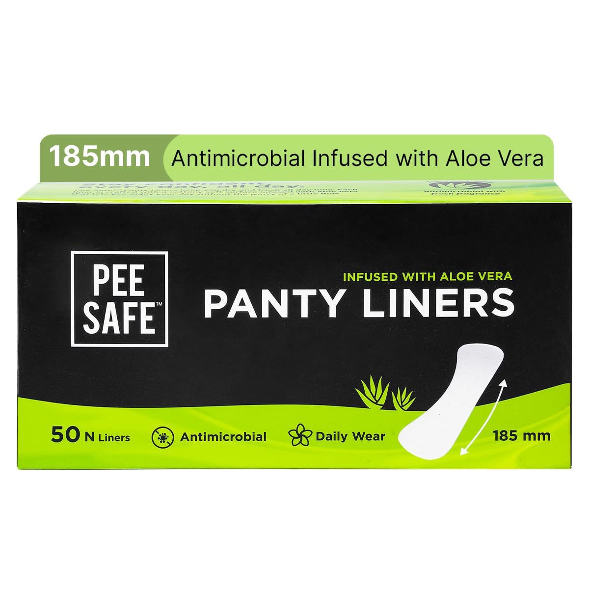 PEESAFE Aloe Vera Panty Liners (Pack of 50 Liners) | Curvy Design For Extra Comfort | Cottony-Soft Surface With 185mm Wide Optimal Coverage