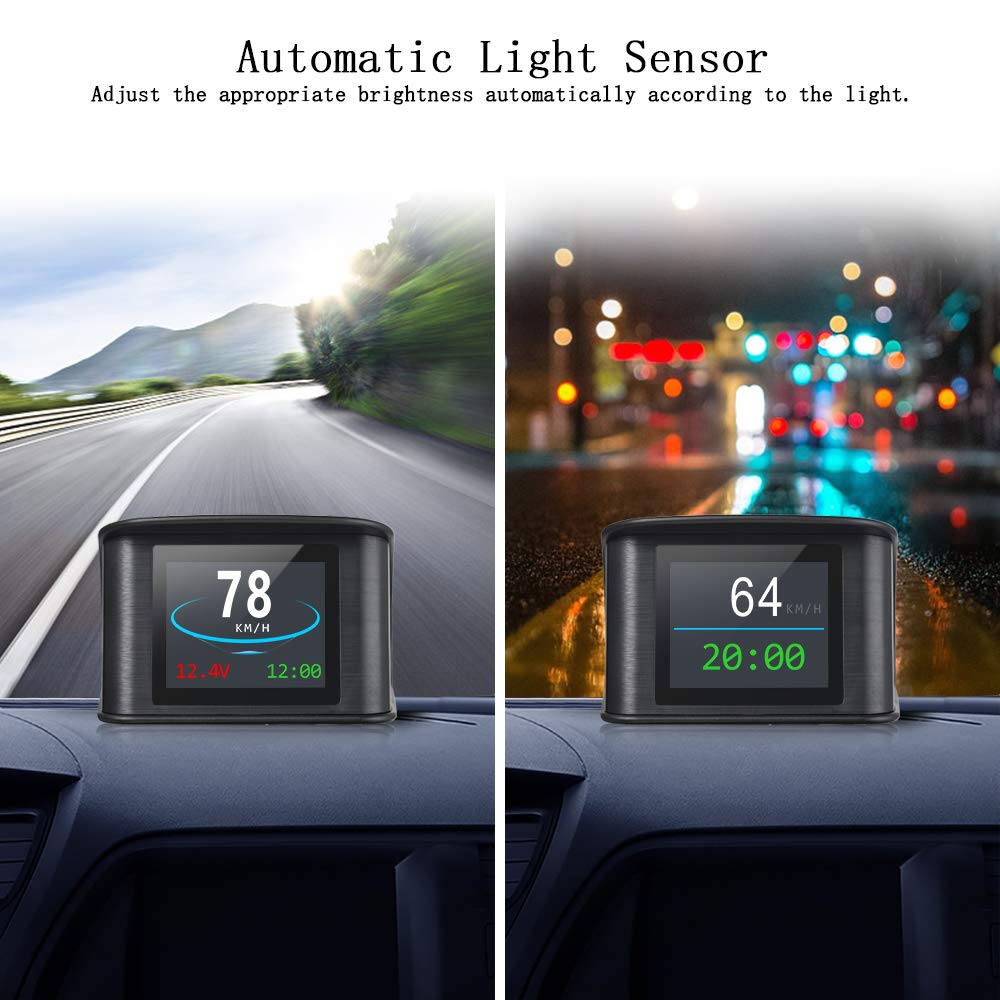GPS HUD Display Auto Universal, Smart Digital Cockpit con pantalla LCD y fuente de alimentación para encendedor de cigarrillos, velocidad en tiempo real, dirección de marcha y alarma de velocidad para