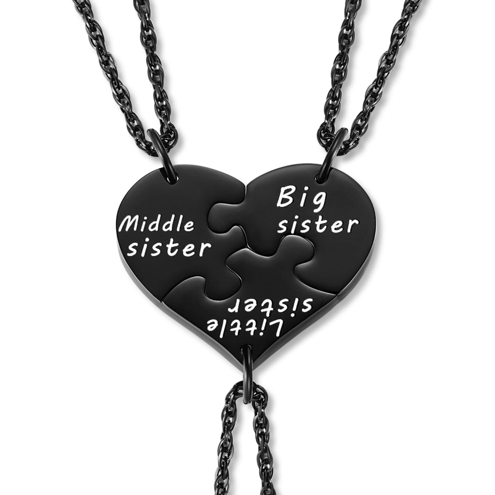 KvekstioKvekstio Set of 3 Sisters Necklace Gifts, Big Sister Middle Sister Little Sister Matching Heart Necklace, Sister Necklace Jewelry for 3 Sisters, Silver