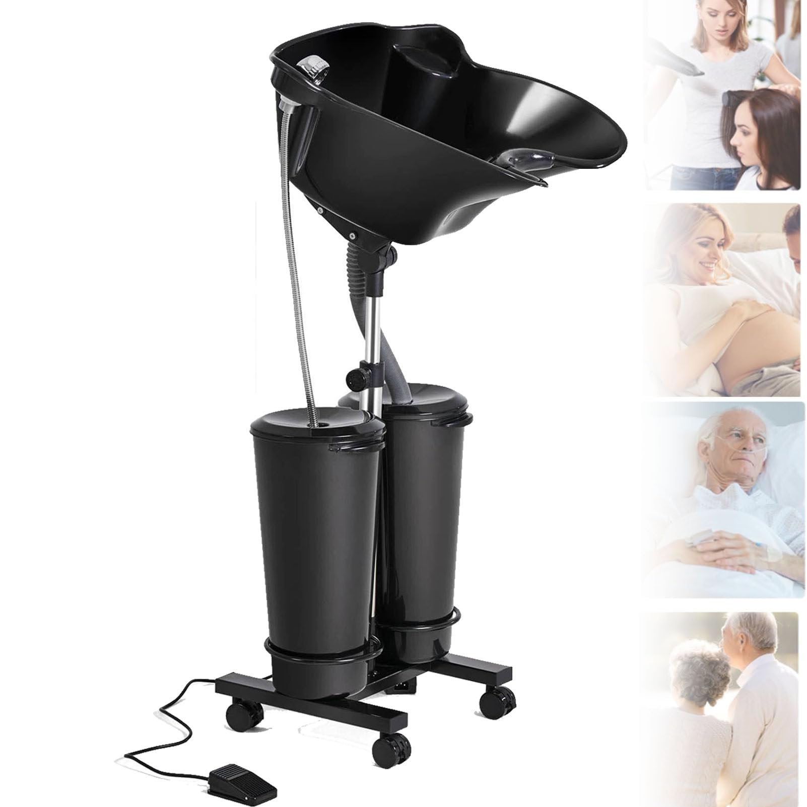 Lavacabezas móvil, altura ajustable para el hogar, con bomba eléctrica para personas postradas en cama, personas mayores y personas en silla de ruedas.,A