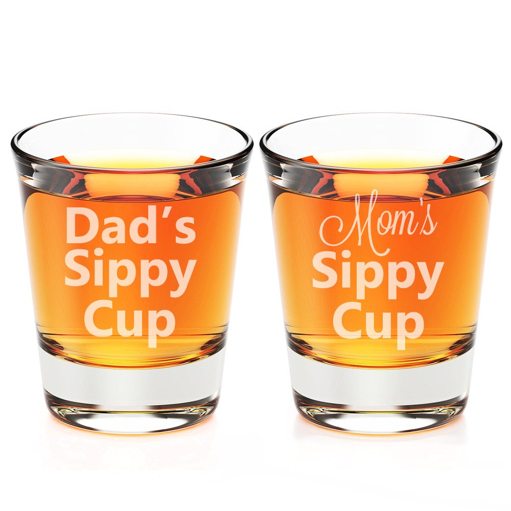Dad's Sippy Cup and Mom's Sippy Cup Engraved Fluted Shot Glass