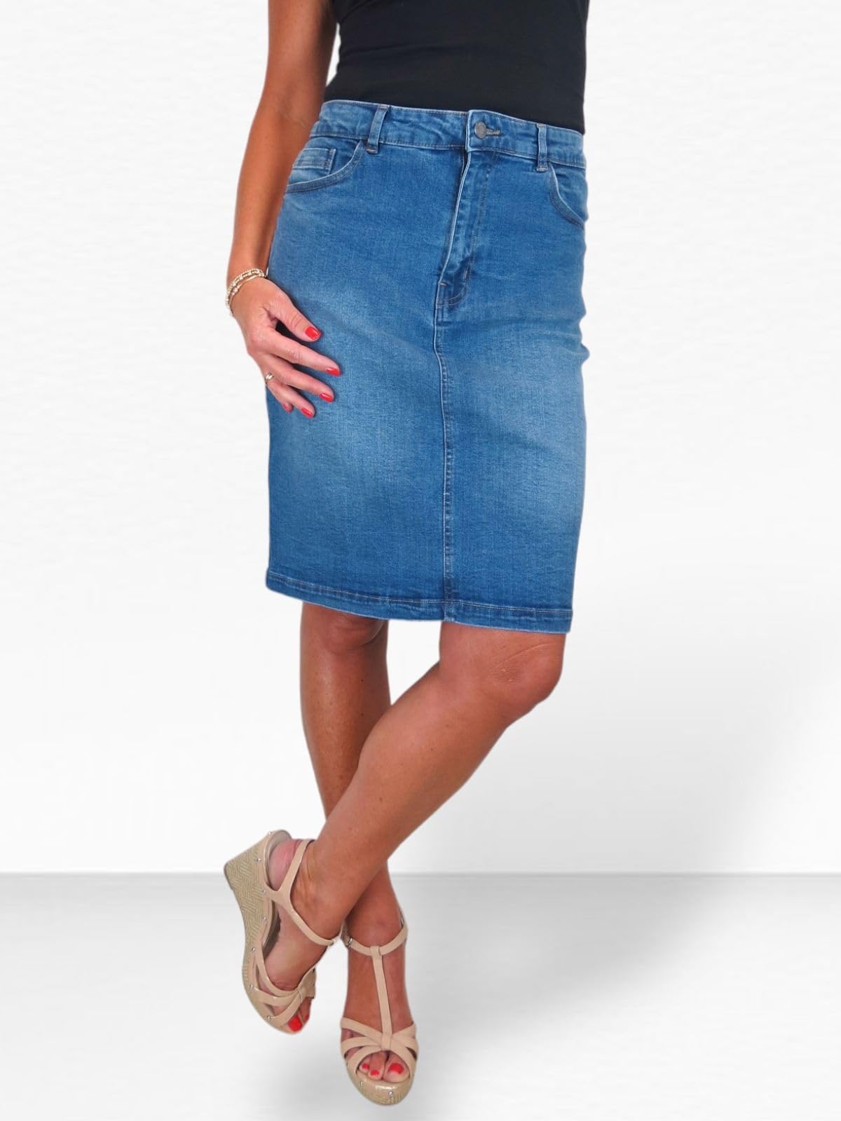 Paulo Due Gonna Jeans Denim Elasticizzato da Donna Gonna Tubino al Ginocchio da Donna 42-54