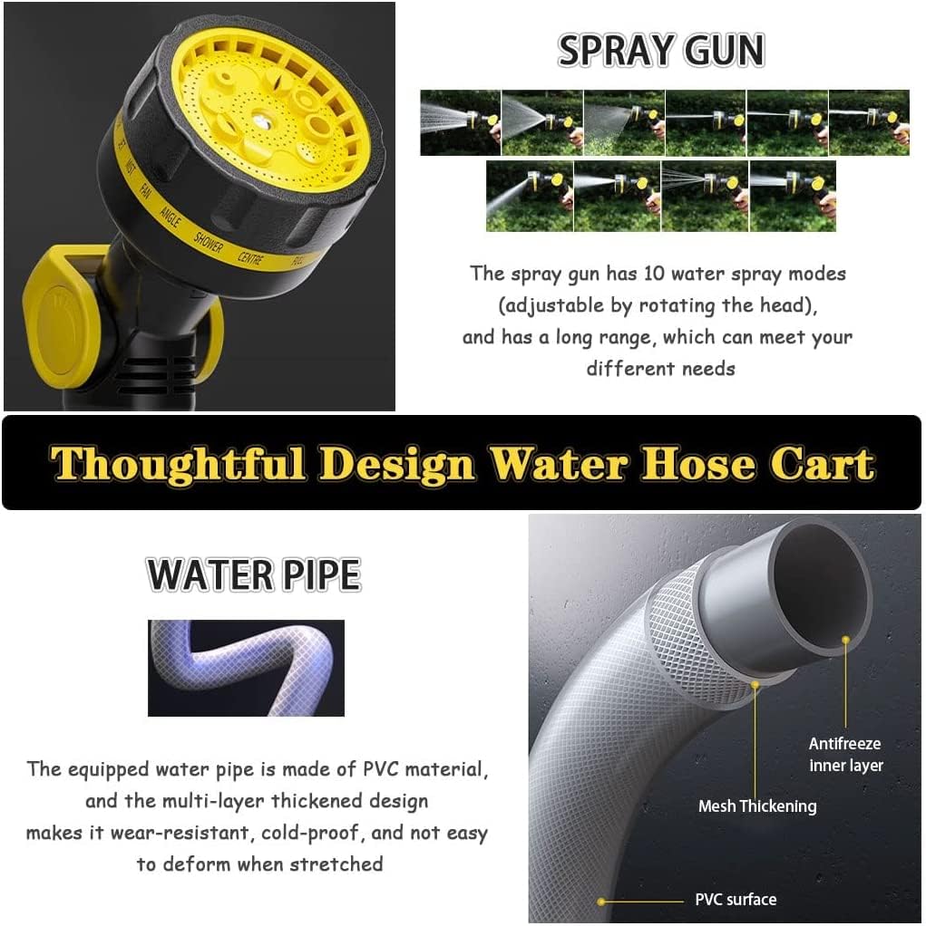 Carrete para manguera de agua, juego de herramientas de agua a alta presión, carrito portátil compacto para manguera de jardín, soporte integrado para mangueras de baño de mascotas (color: amarillo,